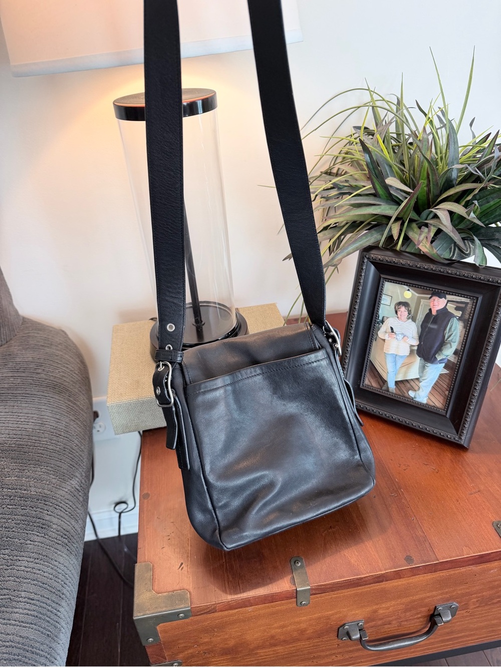 Coach Black Leather Shoulder Bag with Adjustable Strap